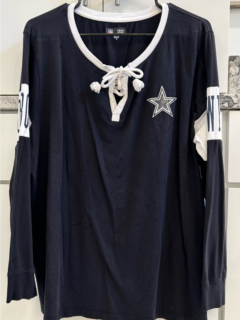NFL Dallas Navy & White Lace-Up Women’s Long-Sleeve Top
